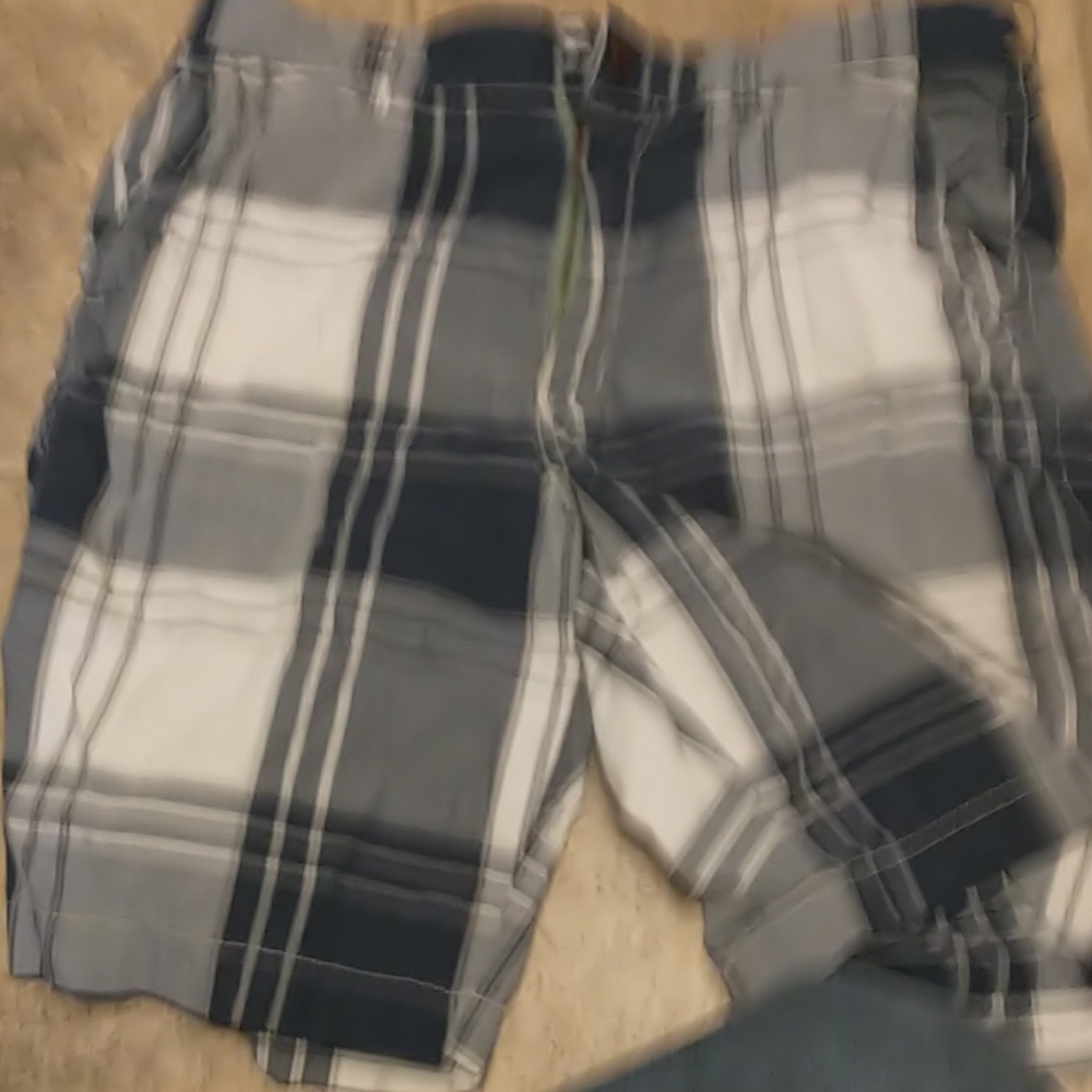 American eagle blue and white striped/plaid shorts